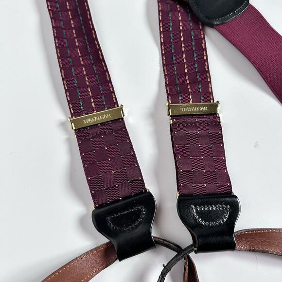 Trafalgar Suspenders Maroon Gold Grosgrain Lightweight Brass Made in England - Picture 3 of 8